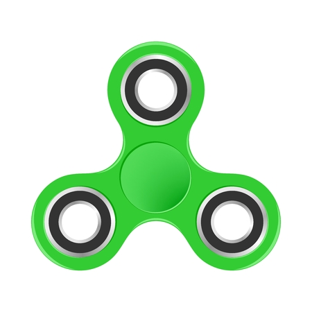 Green colorful fidget spinner with silver bearings on a white background. Modern children's hand spinning toyのイラスト素材