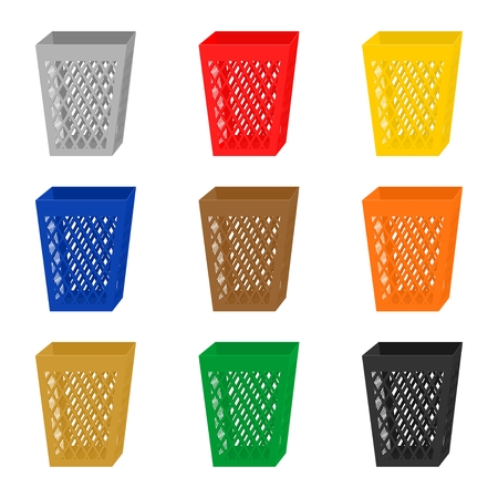 Set of colorful 3D icons on the waste bins. Multicolored collection containers for separated waste. Recycling bin on a white backgroundのイラスト素材