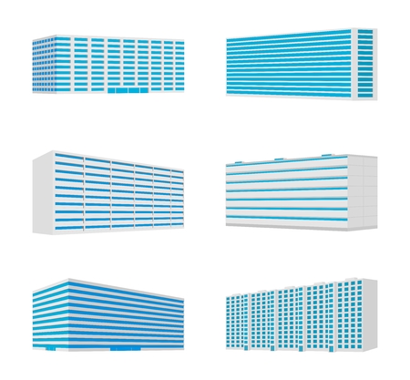 Set of different 3D glass and concrete block of flats with inputs.のイラスト素材