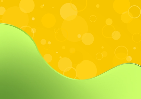 Abstract summer landscape with a green meadow with a hill contour with a yellow background with ringsのイラスト素材