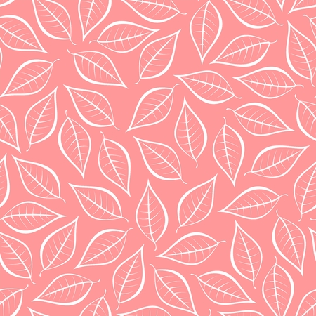 Autumn pink natural background from contours of white leaves. Seamless decorative eco backdrop. Environmental pattern with floral leaves.のイラスト素材