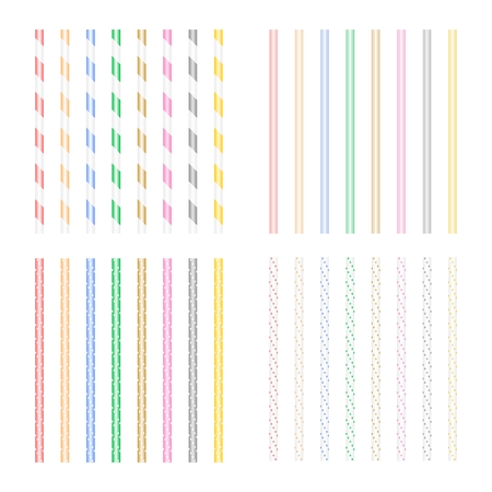 Set of colored beverage straws with geometric shapes on a white illustration.のイラスト素材