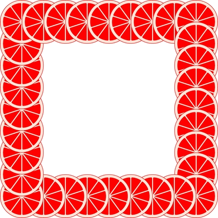 Red citrus background of cut fresh juicy grapefruit rings on a white background.のイラスト素材