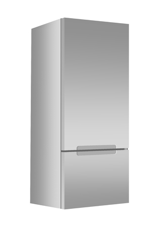 Silver refrigerator with freezer on white background. Modern 3d fridge with door. Home kitchen electrical appliance.のイラスト素材