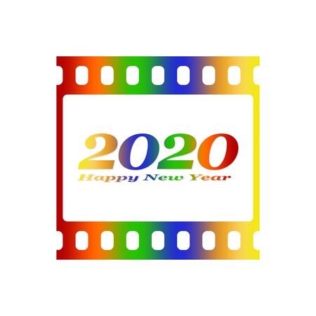 New year greetings for 2020 with colorful blank film and photographic window with golden inscription Happy new year and number 2020 on a white backgroundのイラスト素材