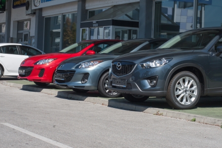 New Mazda 3 Vehicles in a Rowのeditorial素材