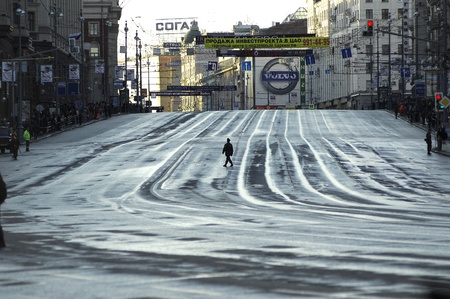MOSCOW - MAY 6 :  Tverskaya street during 65th anniversary of Victory in Great Patriotic War Military Parade at Red Square on May 6, 2010 in Moscow のeditorial素材