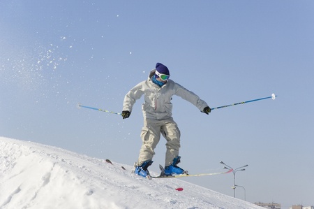 RUSSIA, MOSCOW - MARCH 10: Unidentified sportsman of Russian skiing school on a training in New-Peredelkino, Moscow on March 10th, 2012のeditorial素材