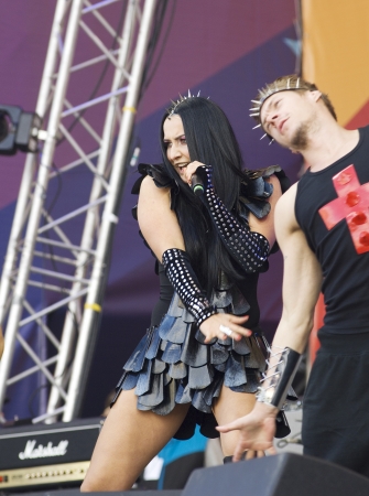 MOSCOW - SEPTEMBER 1  Singer Anastasia Lyubimova on concert of Moscow city day in Luzhniki scene on September 1, 2012 in Moscow, Russiaのeditorial素材