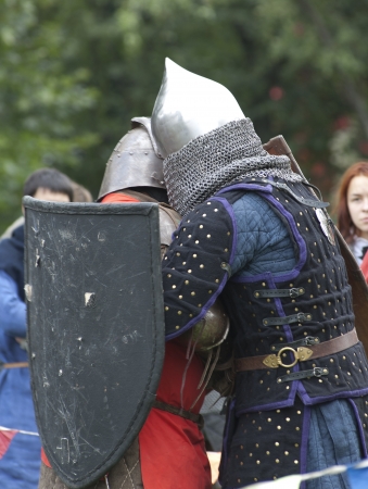 MOSCOW - SEPTEMBER 1  Unidentified people in knight costume on event of Moscow city day in Luzhniki scene on September 1, 2012 in Moscow, Russiaのeditorial素材