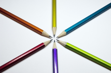 Colour pencils isolated on white background close upの写真素材