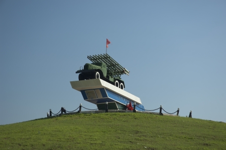 Monument of WWII  Antiaircraft rocket complex MM-13 against the blue skyのeditorial素材
