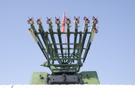 Monument of WWII  Antiaircraft rocket complex MM-13 against the blue skyのeditorial素材