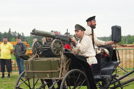 RUSSIA, CHERNOGOLOVKA - MAY 17: Kornilovs hiking squad passing by on History reenactment of battle of Civil War in 1914-1919 on May 17, 2014, Russiaのeditorial素材