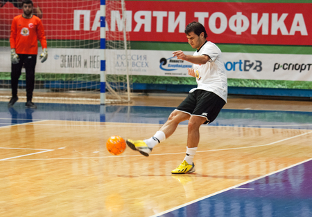 MOSCOW - DECEMBER 13: Unidentified players of Volunteers team vs Turkish diaspora team on Minifootball tournament in memoriam Tofik Bahramov on  December 13, 2014, in Krilatskoe stadium, Moscow, Russiaのeditorial素材