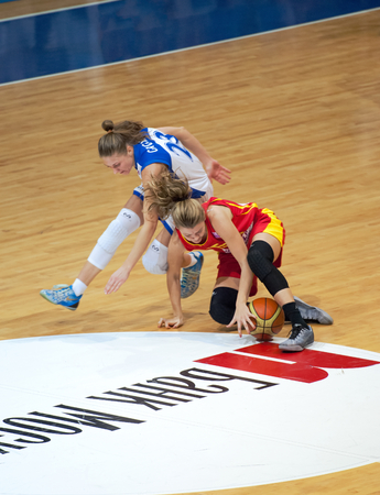 MOSCOW - DECEMBER 4, 2014: T. Grigorieva (23) fight on the International Europe bascketball league match Dynamo Moscow vs Maccabi Ashdod Israel in sport palace Krilatskoe, Moscow, Russia. Dynamo loss 59:67のeditorial素材