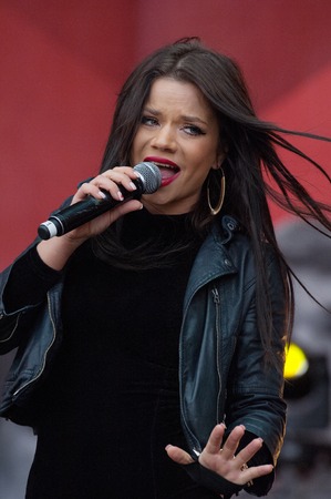 RUSSIA MOSCOW  APRIL 18: Singer Bianka sing a song on event of 80th anniversary of Spartak team in Luzhniki Moscow Russia 2015のeditorial素材