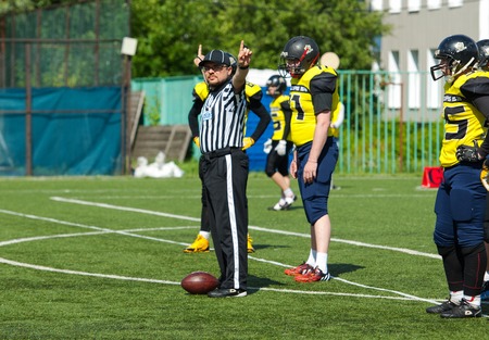RUSSIA, TROITSK CITY - JULY 11:  Unidentified referee gesture on Russian american football...