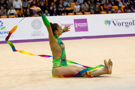 MOSCOW, RUSSIA - FEBRUARY 20, 2016: Salome Pazhava, Georgia, on Rhythmic gymnastics Alina Cup Grand Prix Moscow - 2016 on February 20, 2016, in Moscow, Russiaのeditorial素材