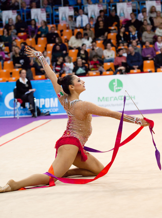 MOSCOW, RUSSIA - FEBRUARY 20, 2016: Karla Diaz Arnal, Mexico, on Rhythmic gymnastics Alina Cup Grand Prix Moscow - 2016 on February 20, 2016, in Moscow, Russiaのeditorial素材