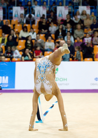 MOSCOW, RUSSIA - FEBRUARY 20, 2016: Adisa Bjelic, Bosnia and Herzegovina, on Rhythmic gymnastics Alina Cup Grand Prix Moscow - 2016 on February 20, 2016, in Moscow, Russiaのeditorial素材