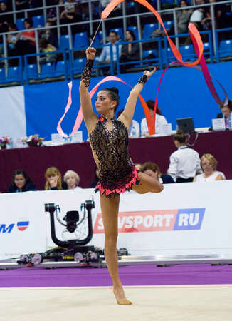 MOSCOW, RUSSIA - FEBRUARY 20, 2016: Dora Vass, Hungary on Rhythmic gymnastics Alina Cup Grand Prix Moscow - 2016 on February 20, 2016, in Moscow, Russiaのeditorial素材