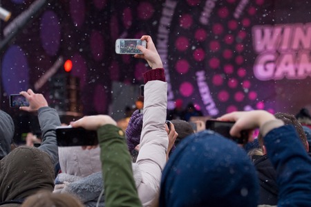 MOSCOW, RUSSIA - NOVEMBER 10, 2016: Unidentified an filming music show on city event of open Winter game season on November 11, 2016, in Moscow, Russiaのeditorial素材