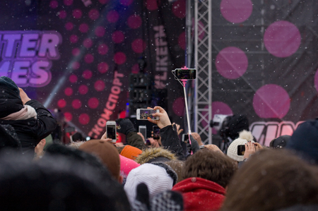 MOSCOW, RUSSIA - NOVEMBER 10, 2016: Unidentified an filming music show on city event of open Winter game season on November 11, 2016, in Moscow, Russiaのeditorial素材