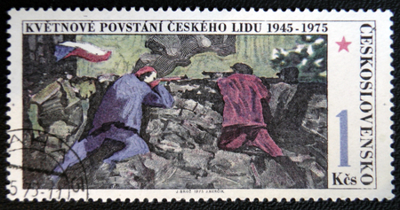 MOSCOW, RUSSIA - JANUARY 7, 2017: A stamp printed in CZECHOSLOVAKIA devoted to the 30th Anniversary of Czech Rising, circa 1975のeditorial素材