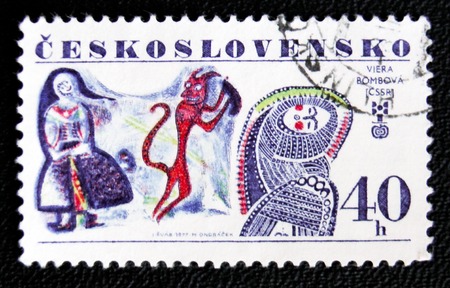MOSCOW, RUSSIA - JANUARY 7, 2017: A stamp printed in Czechoslovakia shows Viera Bombova illustration, circa 1977のeditorial素材