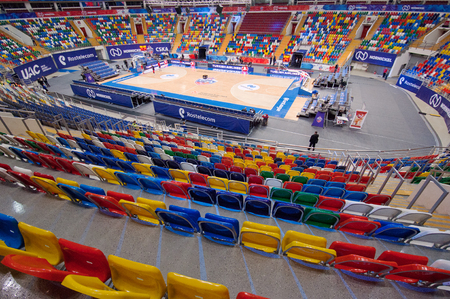 MOSCOW, RUSSIA - JANUARY 27, 2017: Interior of Sport Arena Megasport just before basketball game CSKA vs Anadolu Efes on Regular championship of Euroleague on January 27, 2017, in Moscow, Russia. CSKA won 80:77のeditorial素材