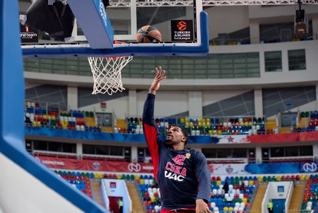 MOSCOW, RUSSIA - JANUARY 27, 2017: Kile Hines (42) training  just before basketball game CSKA vs...