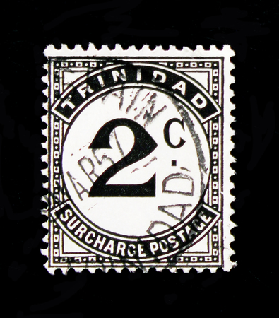 MOSCOW, RUSSIA - OCTOBER 1, 2017: Rare stamp printed in Trinidad shows Duty fee 2 cents, serie, circaのeditorial素材