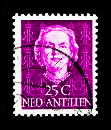MOSCOW, RUSSIA - OCTOBER 1, 2017: A stamp printed in the Netherlands shows portrait of Queen Juliana, circa 1950のeditorial素材
