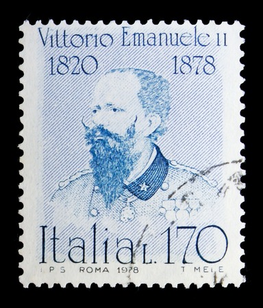 MOSCOW, RUSSIA - MAY 10, 2018: A stamp printed in Italy shows Victor Emmanuel II, Famous Italians serie, circa 1978のeditorial素材