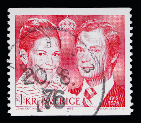 MOSCOW, RUSSIA - MAY 10, 2018: A stamp printed in Sweden shows Royal Wedding, serie, circa1976