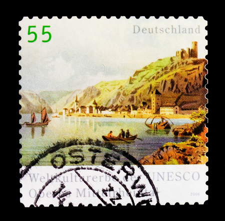 MOSCOW, RUSSIA - OCTOBER 21, 2017: A stamp printed in German Federal Republic shows Rhine Valley, circa 2006のeditorial素材