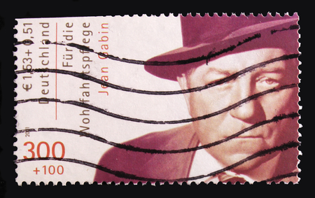 MOSCOW, RUSSIA - OCTOBER 21, 2017: A stamp printed in German Federal Republic shows Jean Gabin,...