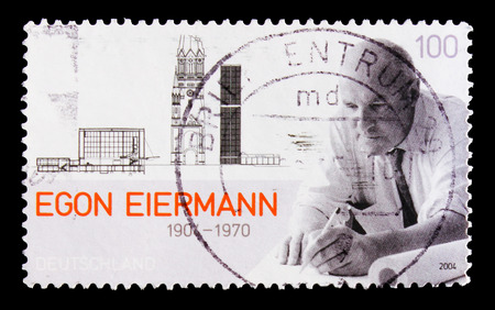 MOSCOW, RUSSIA - OCTOBER 21, 2017: A stamp printed in German Federal Republic shows Egon Eiermann, Birth Centenary serie, circa 2004のeditorial素材