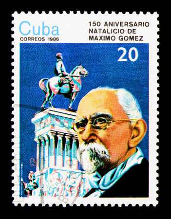 MOSCOW, RUSSIA - NOVEMBER 25, 2017: A stamp printed in Cuba shows Portrait of Maximo Gomez,...