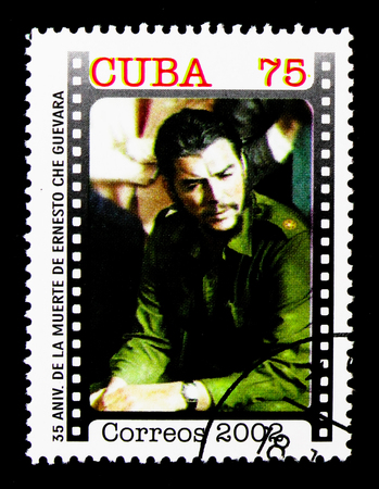 MOSCOW, RUSSIA - NOVEMBER 25, 2017: A stamp printed in Cuba shows portrait of Che Guevara, 35th...