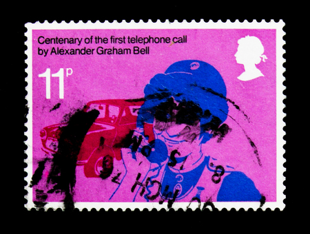 MOSCOW, RUSSIA - NOVEMBER 24, 2017: A stamp printed in Great Britain shows District Nurse, Telephone...