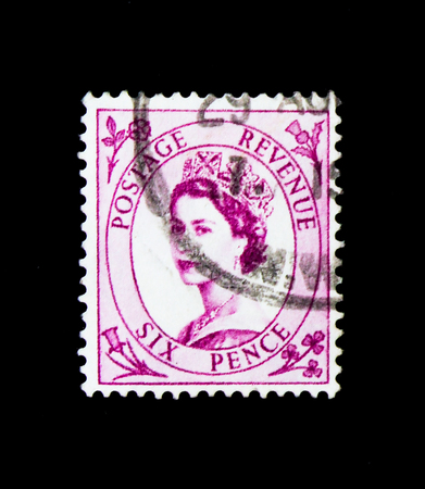 MOSCOW, RUSSIA - NOVEMBER 24, 2017: A stamp printed in Great Britain shows Queen Elizabeth II -...