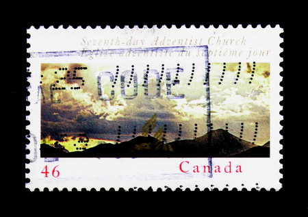 MOSCOW, RUSSIA - NOVEMBER 24, 2017: A stamp printed in Canada shows Seventh-Day Adventist Church, serie, circa 2000のeditorial素材