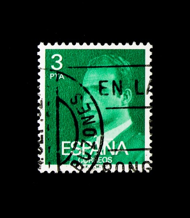 MOSCOW, RUSSIA - NOVEMBER 24, 2017: A stamp printed in Spain shows King Juan Carlos I, serie, circa 1985のeditorial素材