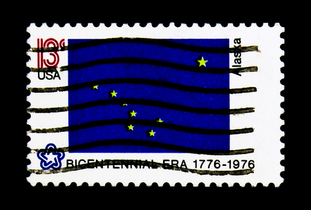 MOSCOW, RUSSIA - NOVEMBER 24, 2017: A stamp printed in USA shows Alaska, American Bicentennial Issue serie, circa 1976のeditorial素材