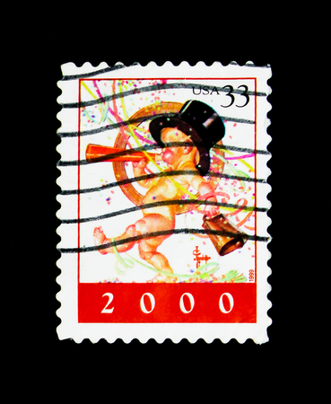 MOSCOW, RUSSIA - NOVEMBER 24, 2017: A stamp printed in USA shows Baby New Year, serie, circa 1999のeditorial素材