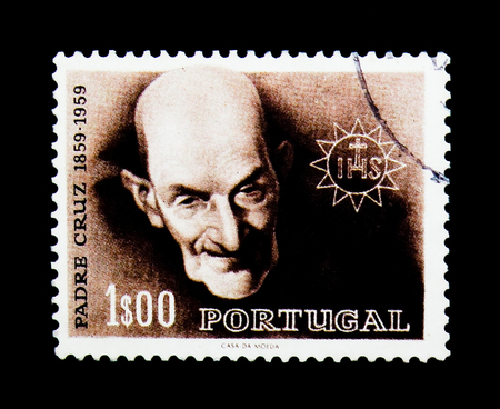 MOSCOW, RUSSIA - NOVEMBER 24, 2017: A stamp printed in Portugal shows Father Cruz (1859-1948), serie, circa 1960のeditorial素材