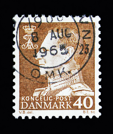MOSCOW, RUSSIA - MAY 13, 2018: A stamp printed in Denmark shows King Frederik IX, serie, circa 1961のeditorial素材
