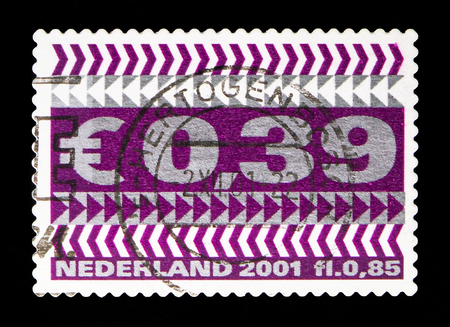 MOSCOW, RUSSIA - MAY 13, 2018: A stamp printed in Netherlands shows Arrows, Business stamp serie, circa 2002のeditorial素材